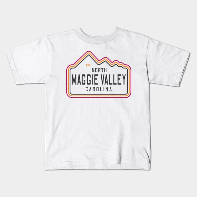 Visiting NC Mountain Cities Maggie Valley, NC Neon Range Kids T-Shirt by Contentarama